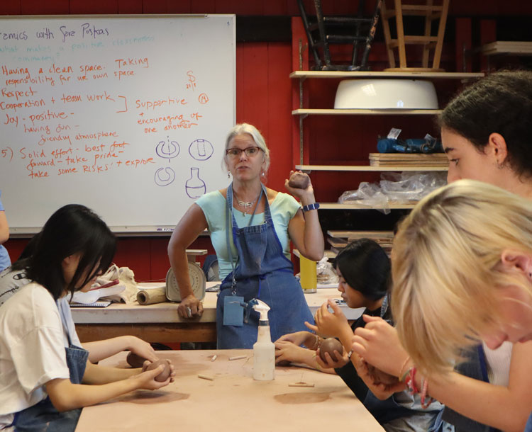 teacher and students in an art class